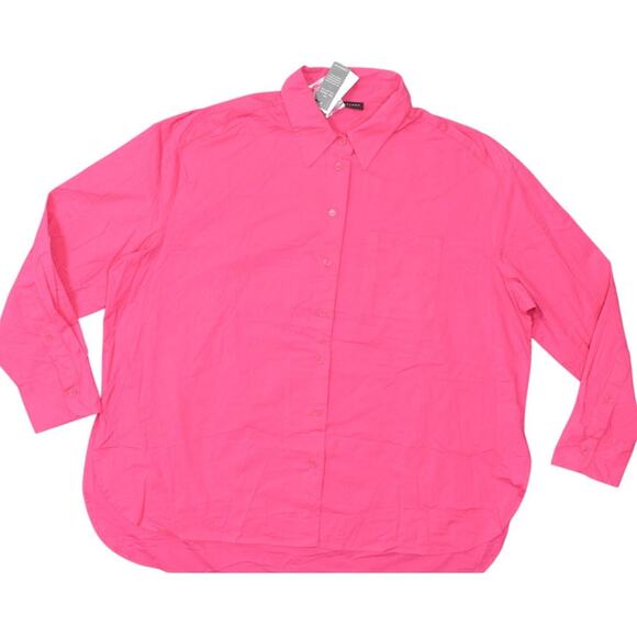 NEW Lane Bryant Pink Button-Up Top Size 18/20 Plus Solid Long Sleeve - Picture 1 of 7